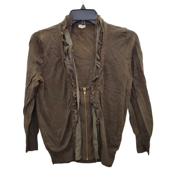 J. Crew Factory Women's Brown Earthy Wool Silk Blend Strega Witch Zip Cardigan M - Picture 1 of 5